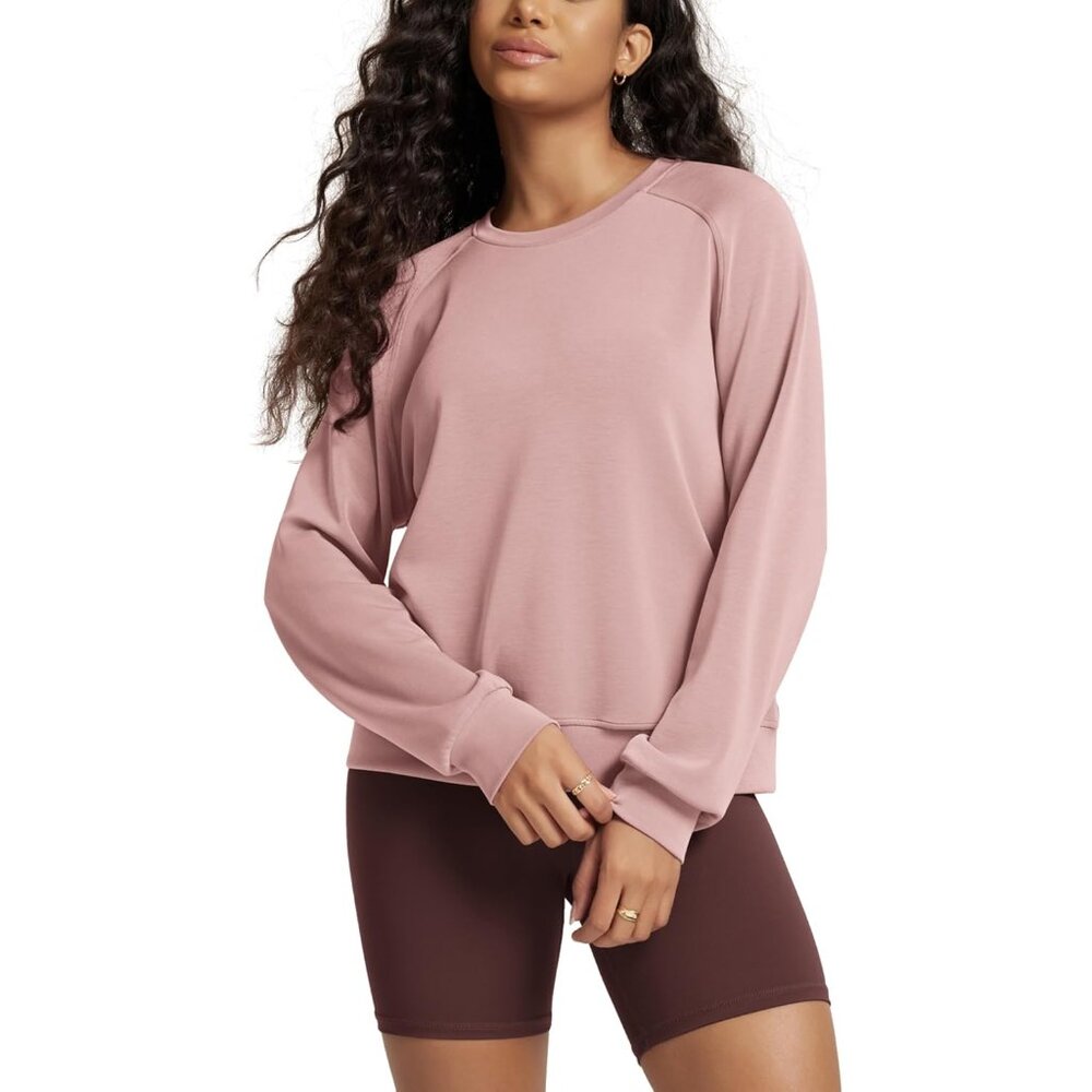 Women's Light Pink Soft Raglan Long Sleeves Sweatshirts for Oversized Crew Neck